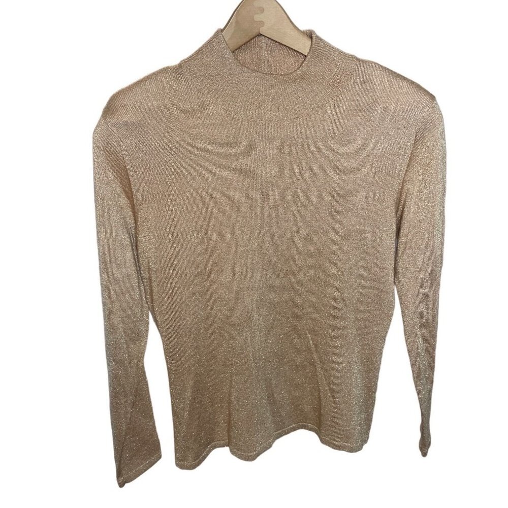 Jeanne Pierre Metallic Gold Mock Neck Long Sleeve Sweater Sz SP